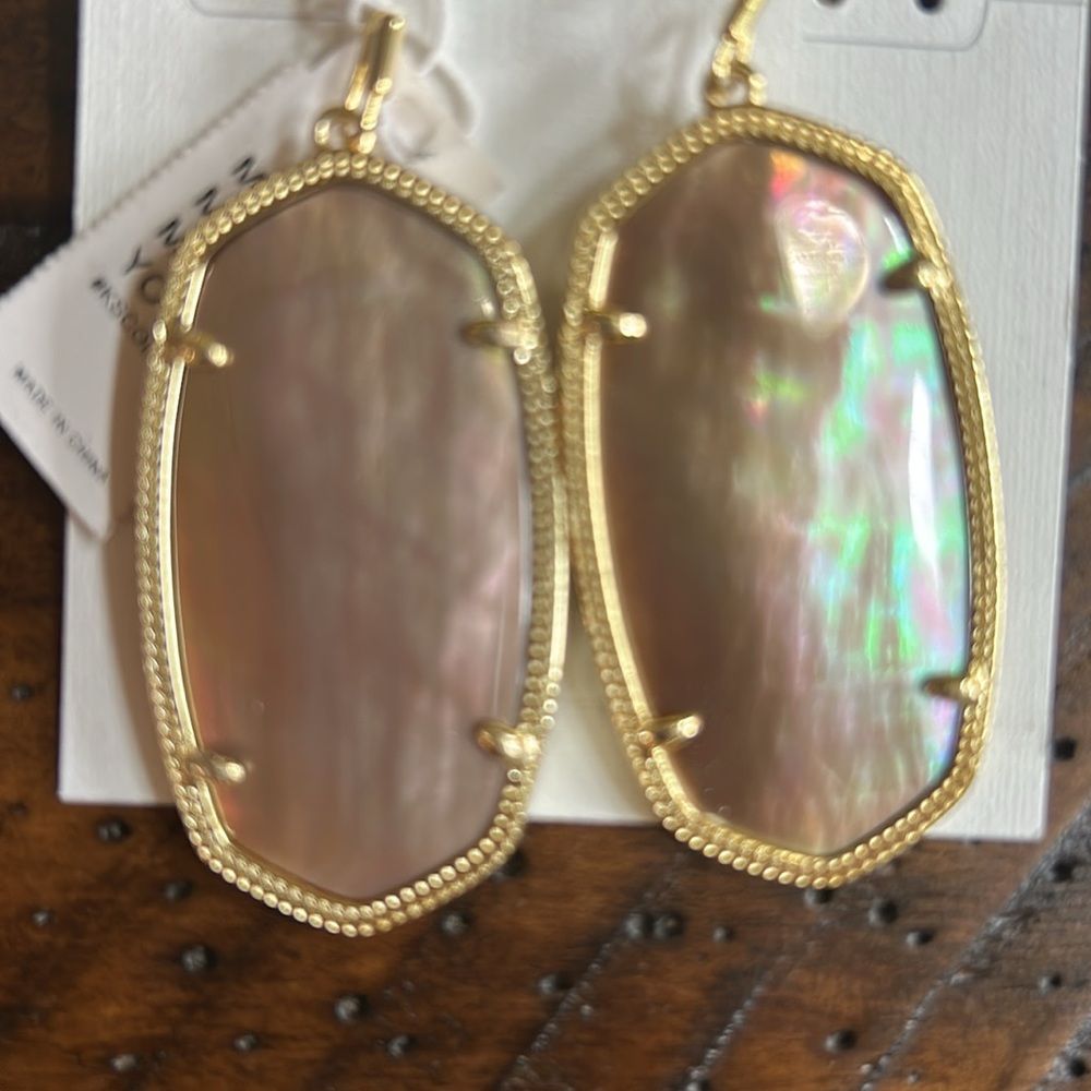 NWOT Kendra Scott Gold and Iridescent Drop Earrings (with box and dust bag) - Picture 3 of 5